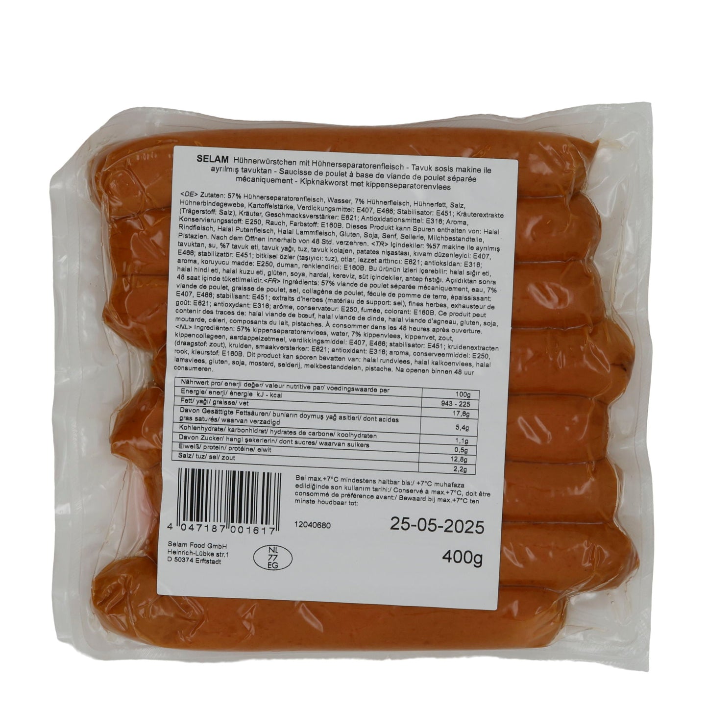 Würstchen Selam | Tavuk Sosis | Halal-Hähnchenwürstchen, vielseitig | 400 g