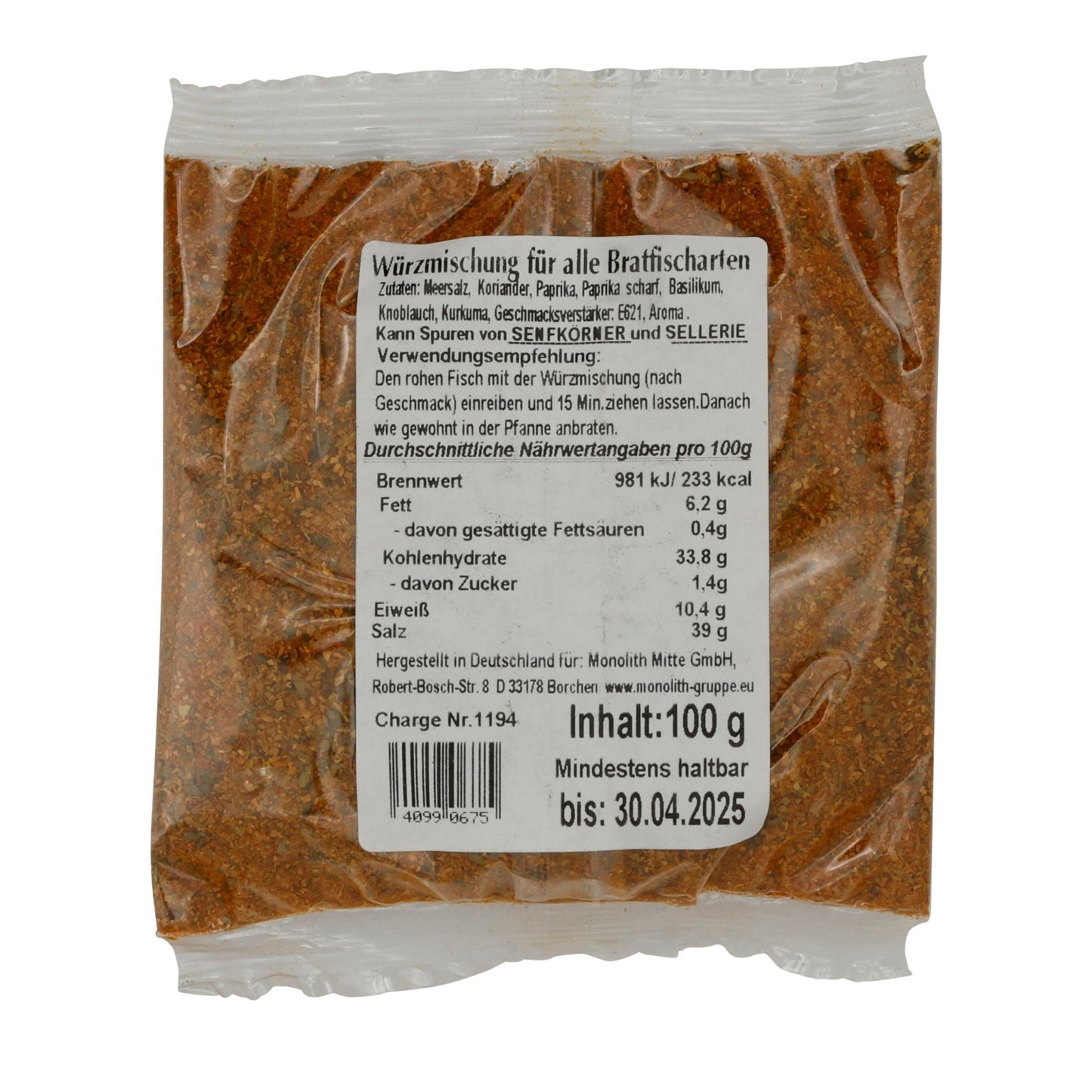 Würzmischung für Bratfisch | Gewürz | Aromatische Gewürzmischung mit Meersalz für Fischgerichte | 100 g Chozjajuschka
