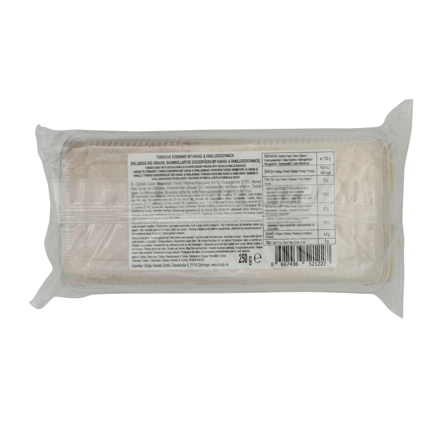 Zuckerfäden Giloğlu | Türkische Zuckerfäden | Pişmaniye mit Kakao- & Vanillegeschmack | 250 g