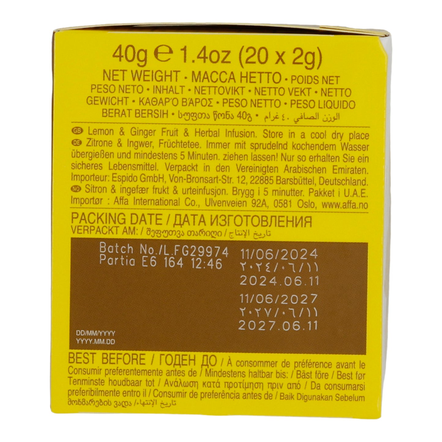 6x20 Aluminum tea bags Lemon & Ginger, Ahmad Tea