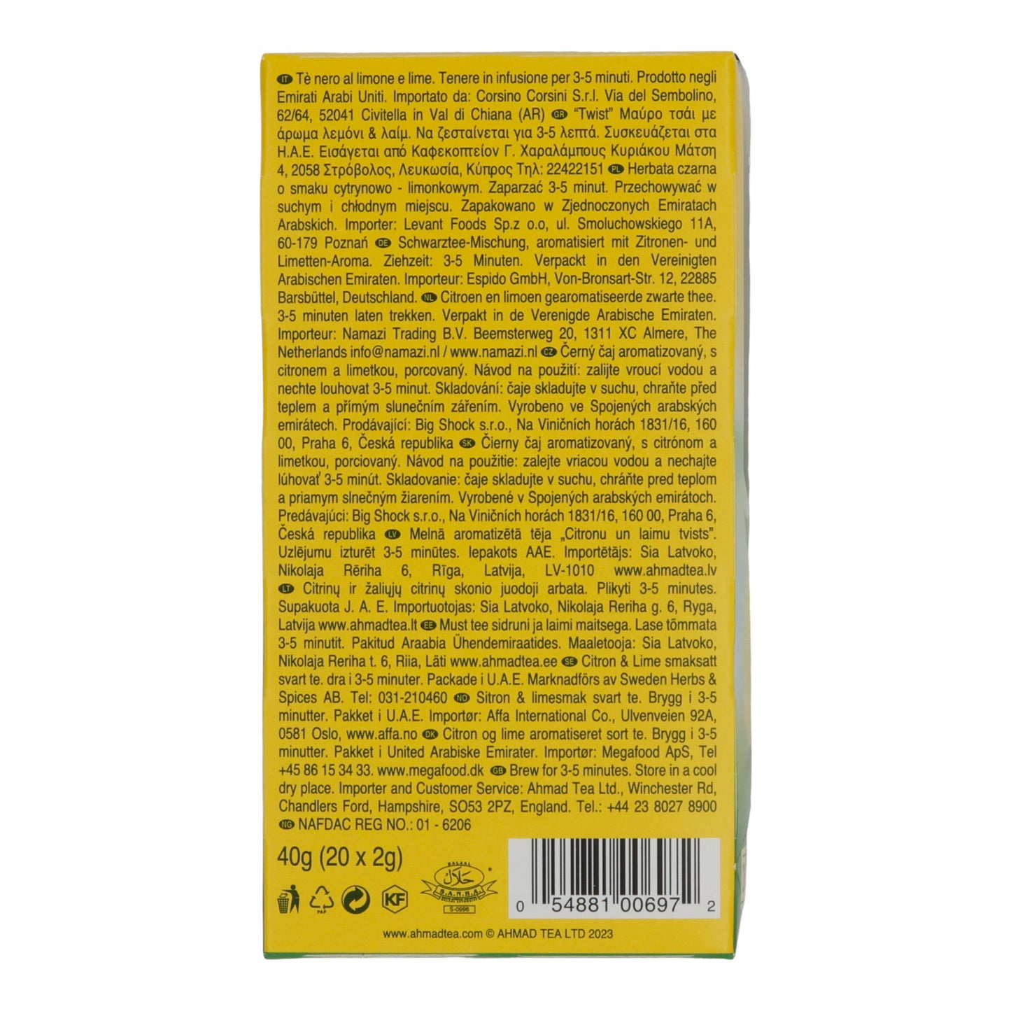 6x20 Aluminum Tea Bags Lemon & Lime Twist, Ahmad Tea