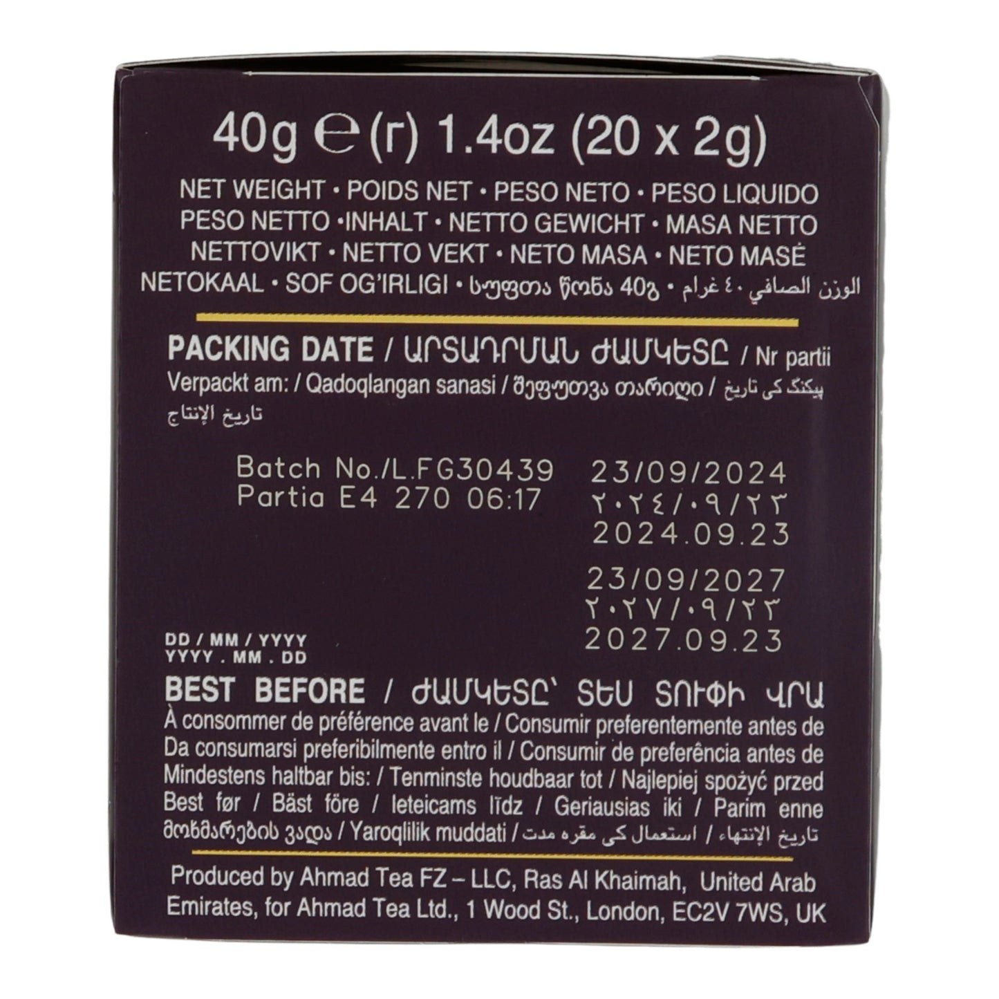 6x20er Alu t/b Zwarte Bes Burst, Ahmad Tea