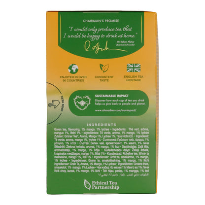 Grüntee Ahmad Tea | Mango & Lychee | Aromatisierter Grüner Tee mit Mango- und Litschigeschmack | 20 Teebeutel