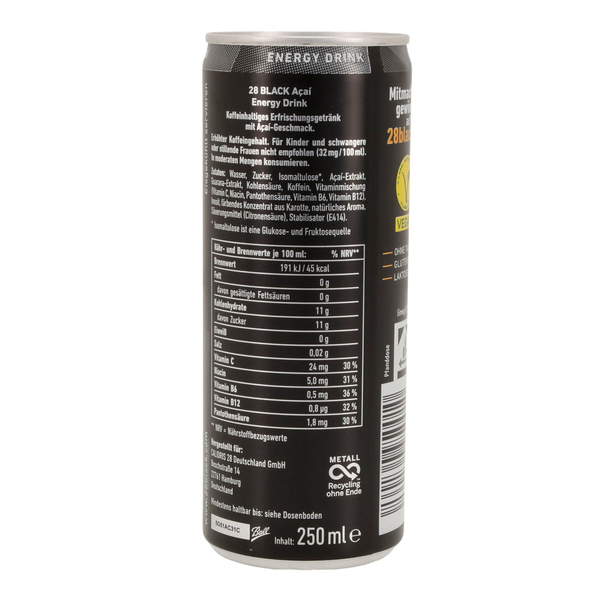28 BLACK Energy Drink | Açaí-Geschmack | vegan & ohne Taurin | 250 ml 28 Black