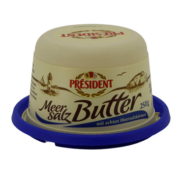 Butter Président Meersalz | Butter | Französische Butter mit Meersalzkörnern | 250 g PRESIDENT