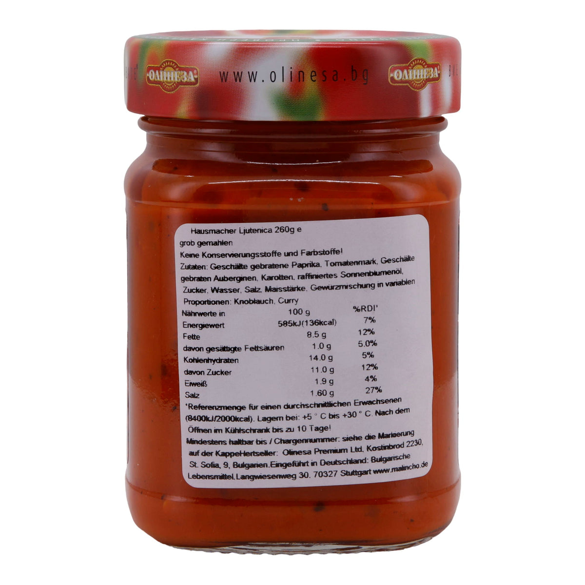 Paprikapaste Olinesa | Hausmacher Lutenitsa | Grob gemahlen | 260 g Glas
