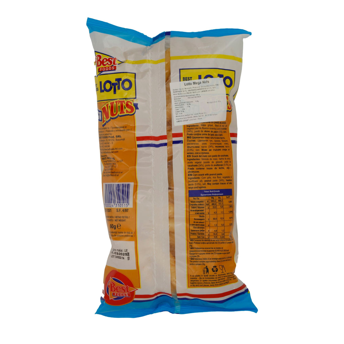 Snack Best Foods | Lotto Mega Nuts | Knusprig, mit Erdnusspaste | 60 g