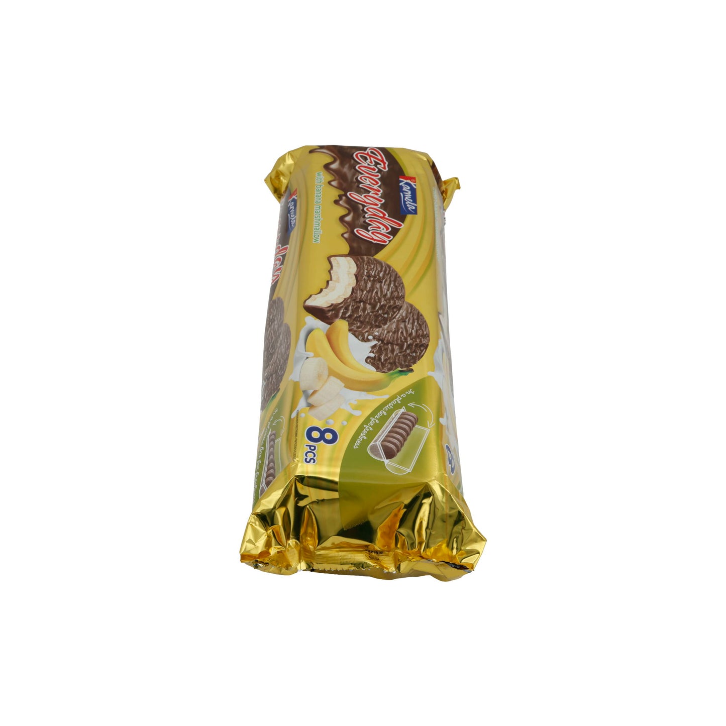 Biscotti al cioccolato Karmela | Con marshmallow alla banana | Cioccolato fondente e ripieno soffice | 8 pezzi