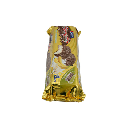 Biscotti al cioccolato Karmela | Con marshmallow alla banana | Cioccolato fondente e ripieno soffice | 8 pezzi