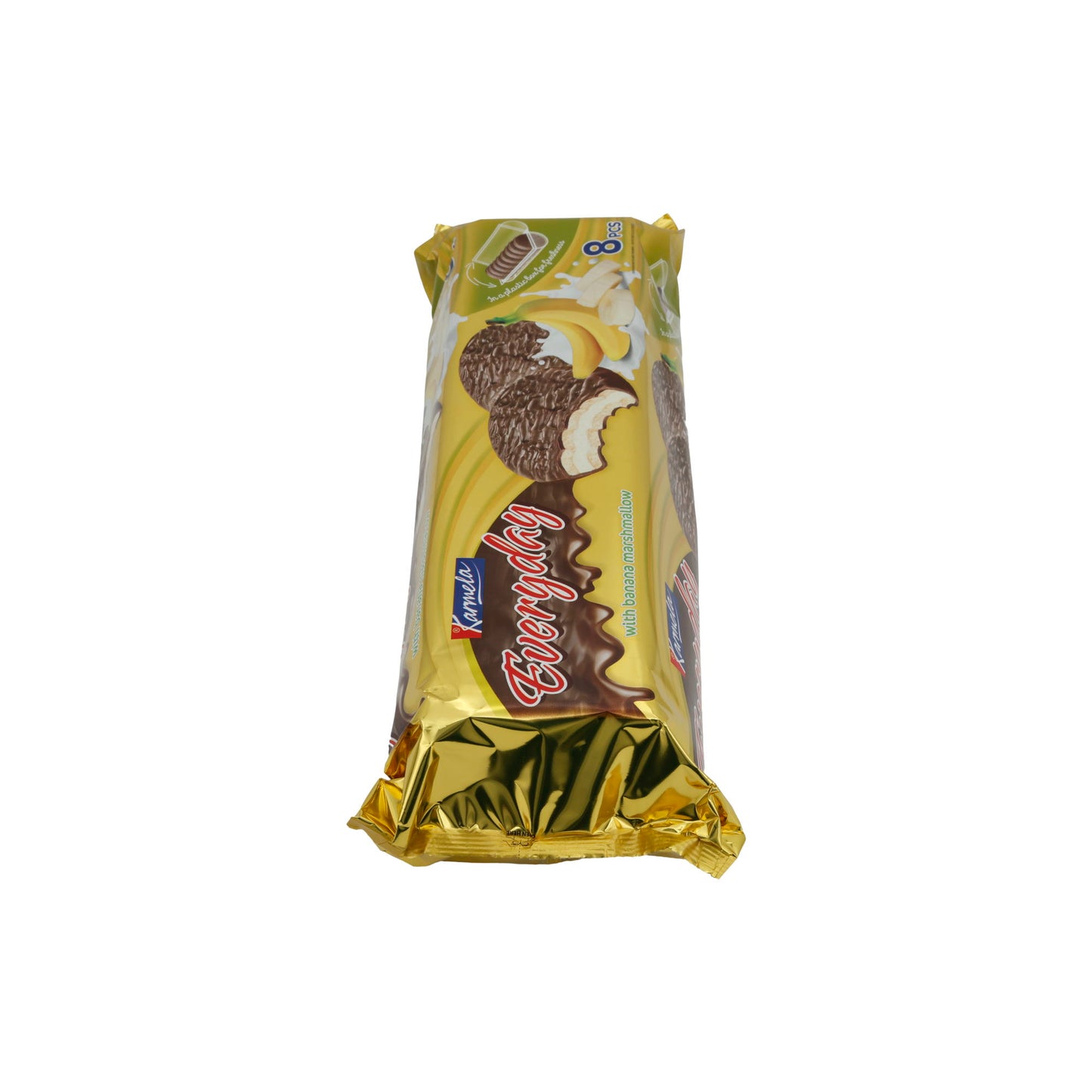 Biscotti al cioccolato Karmela | Con marshmallow alla banana | Cioccolato fondente e ripieno soffice | 8 pezzi