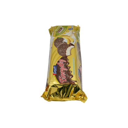 Biscotti al cioccolato Karmela | Con marshmallow alla banana | Cioccolato fondente e ripieno soffice | 8 pezzi