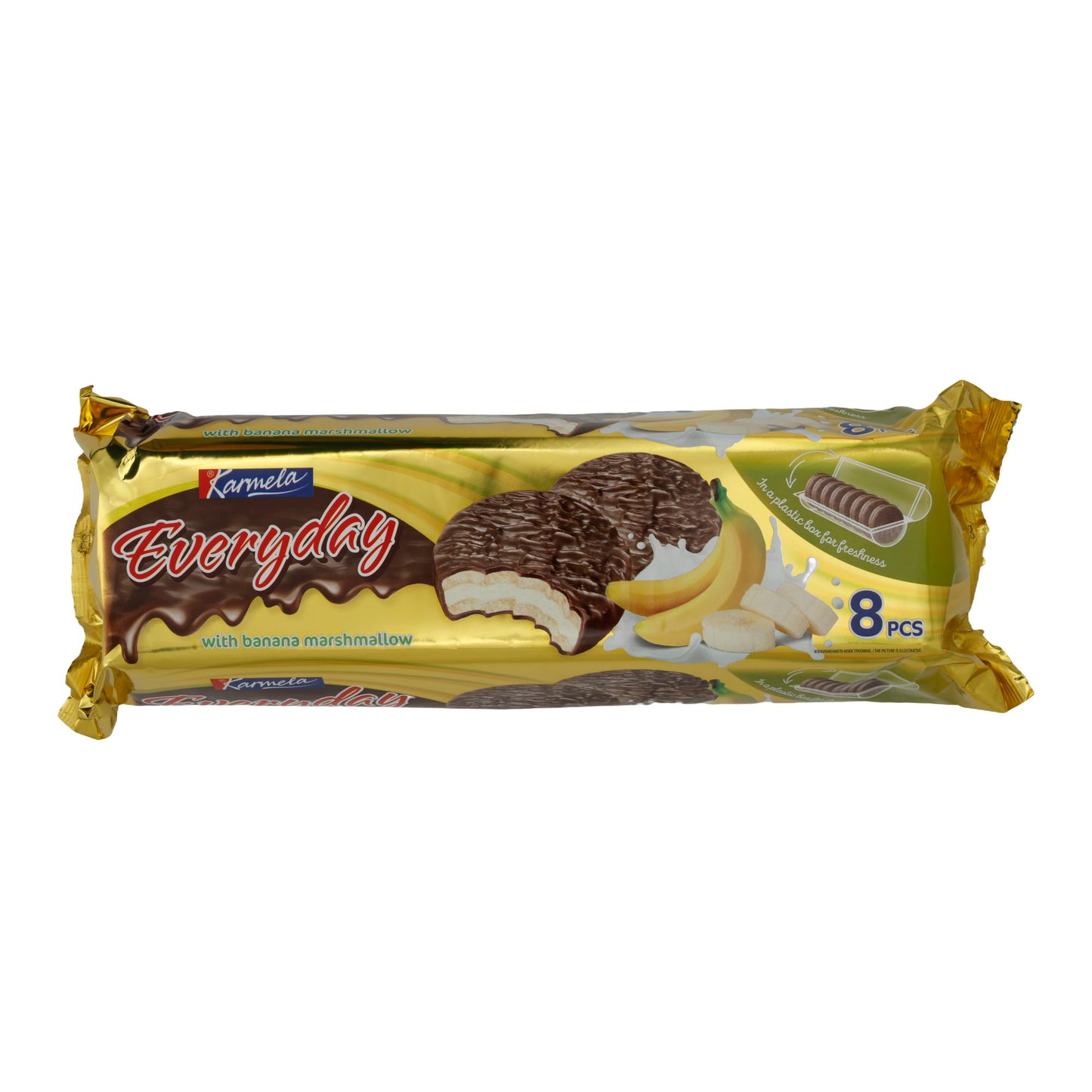 Biscotti al cioccolato Karmela | Con marshmallow alla banana | Cioccolato fondente e ripieno soffice | 8 pezzi