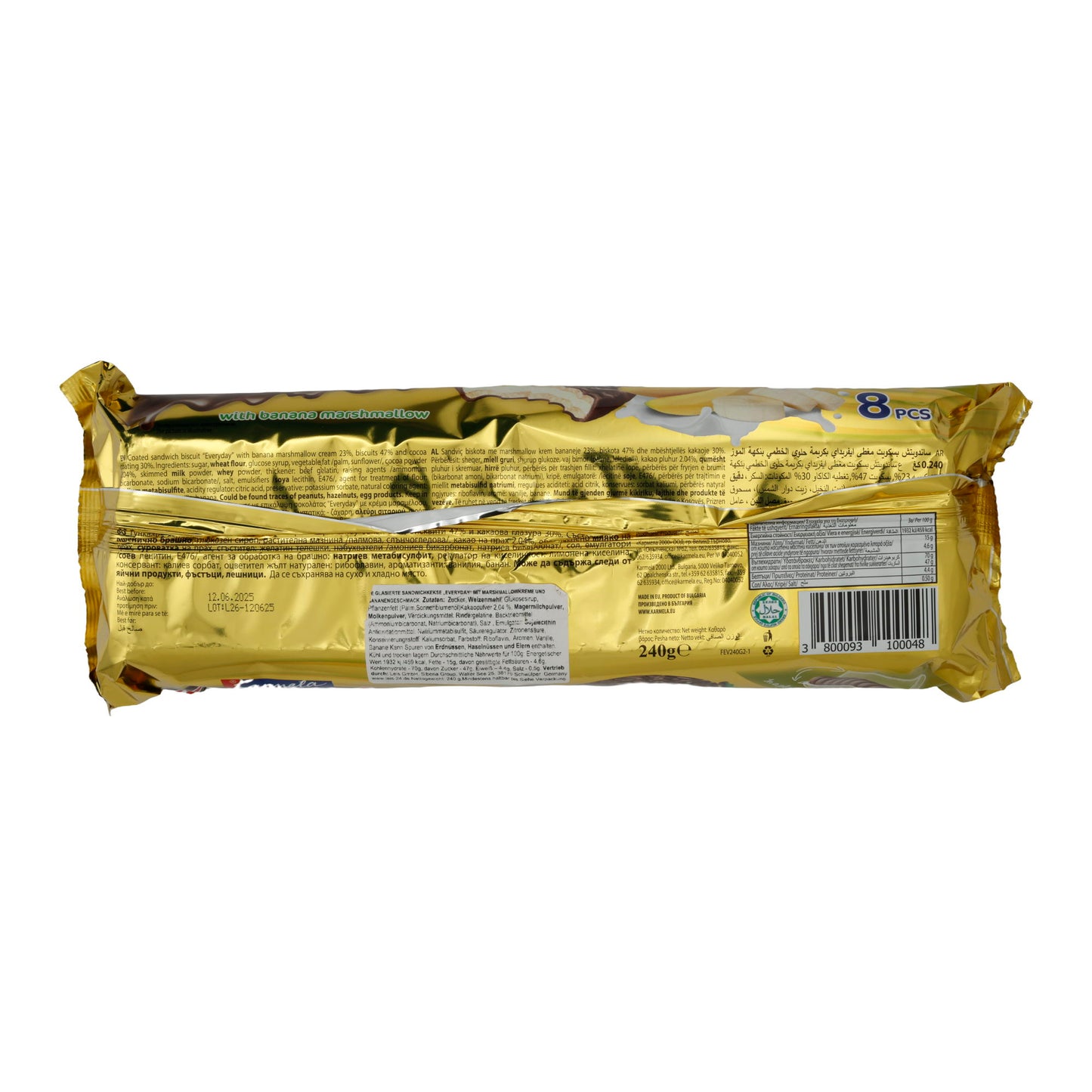 Biscotti al cioccolato Karmela | Con marshmallow alla banana | Cioccolato fondente e ripieno soffice | 8 pezzi