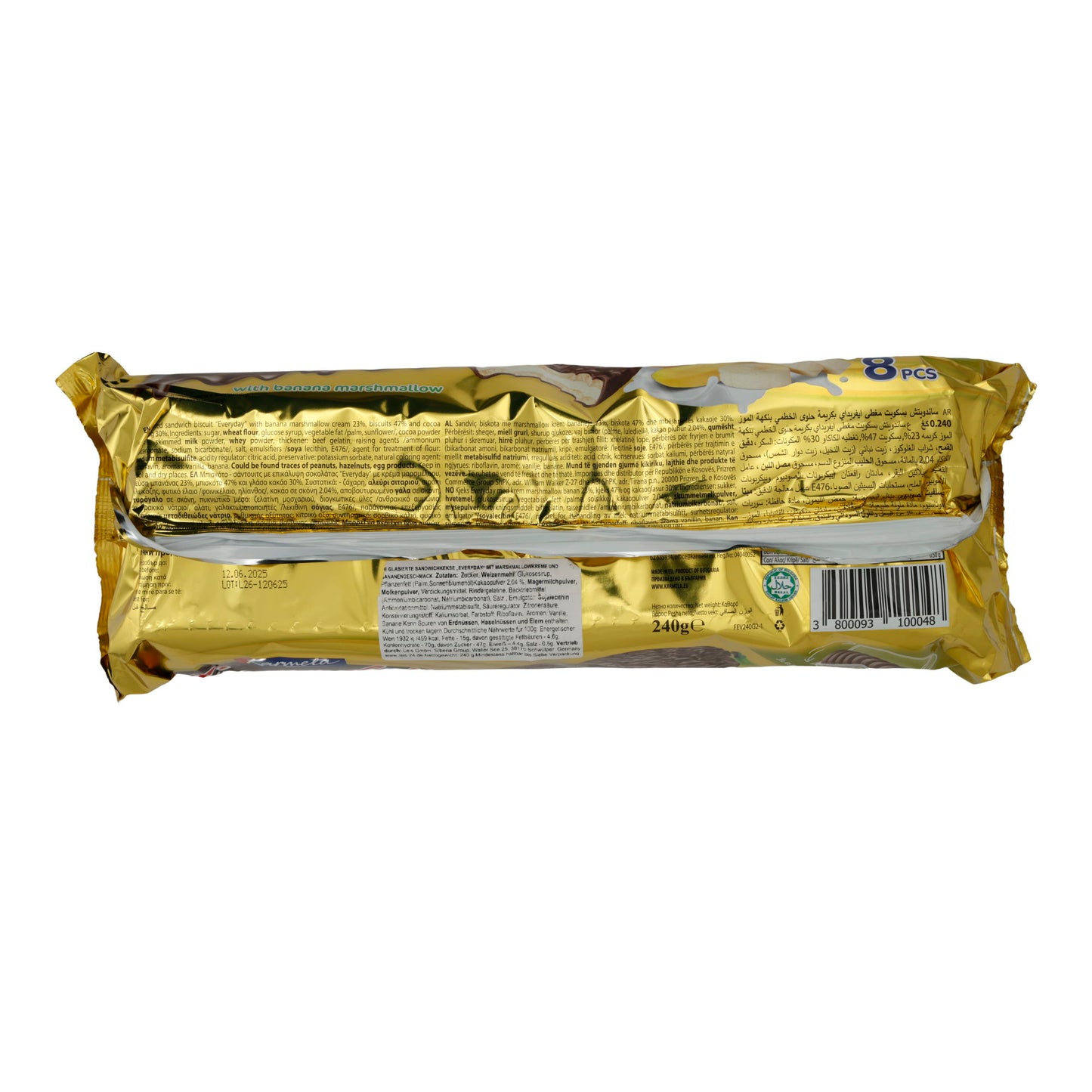 Biscotti al cioccolato Karmela | Con marshmallow alla banana | Cioccolato fondente e ripieno soffice | 8 pezzi