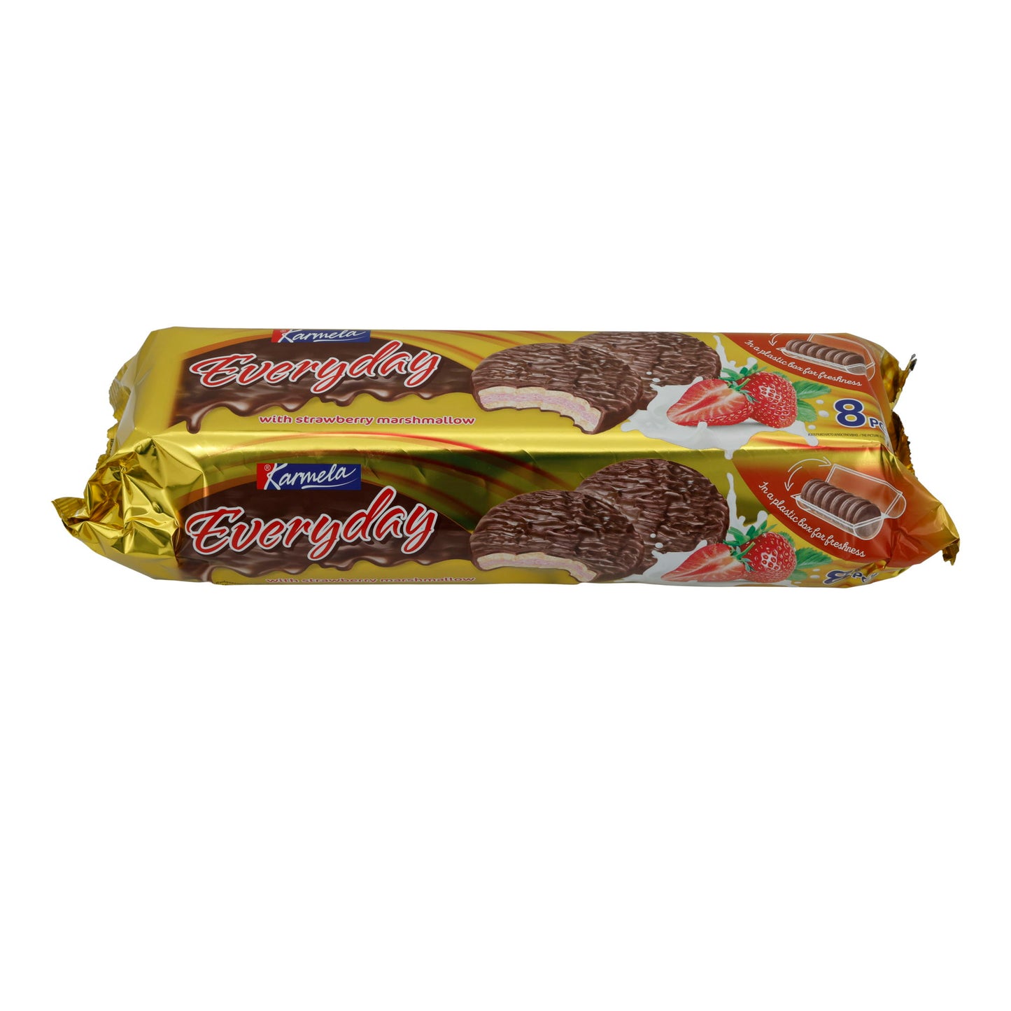Biscotti al cioccolato Karmela | Con marshmallow alla fragola | Cioccolato fondente e ripieno soffice | 8 pezzi