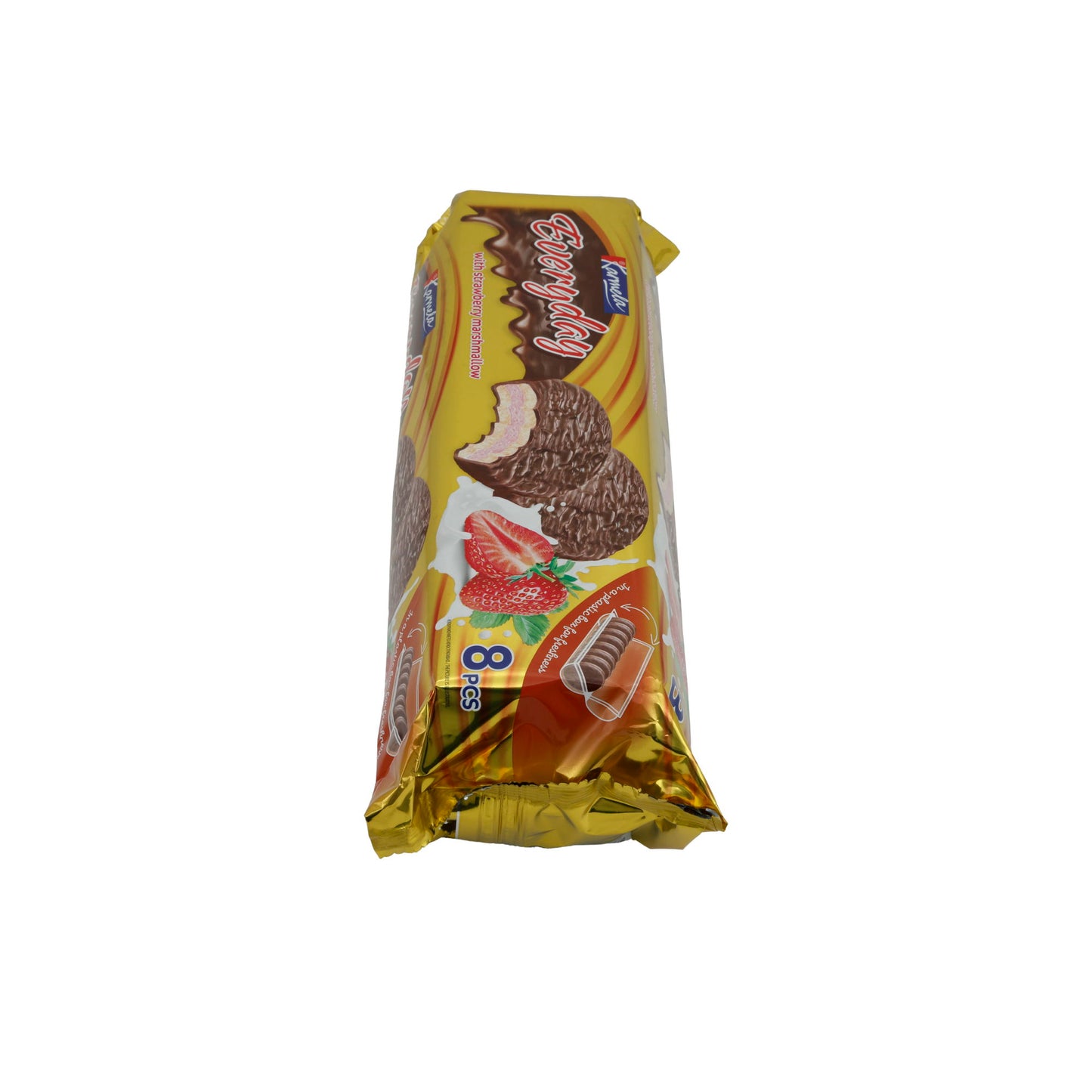 Biscotti al cioccolato Karmela | Con marshmallow alla fragola | Cioccolato fondente e ripieno soffice | 8 pezzi