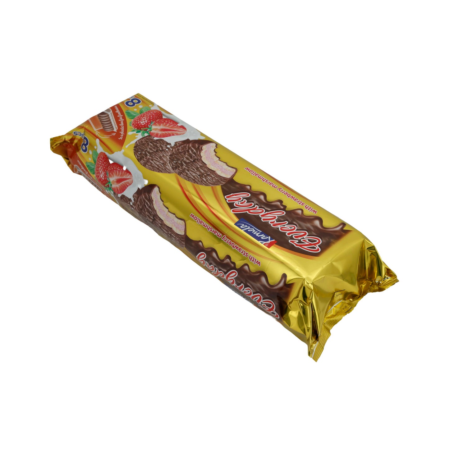 Biscotti al cioccolato Karmela | Con marshmallow alla fragola | Cioccolato fondente e ripieno soffice | 8 pezzi