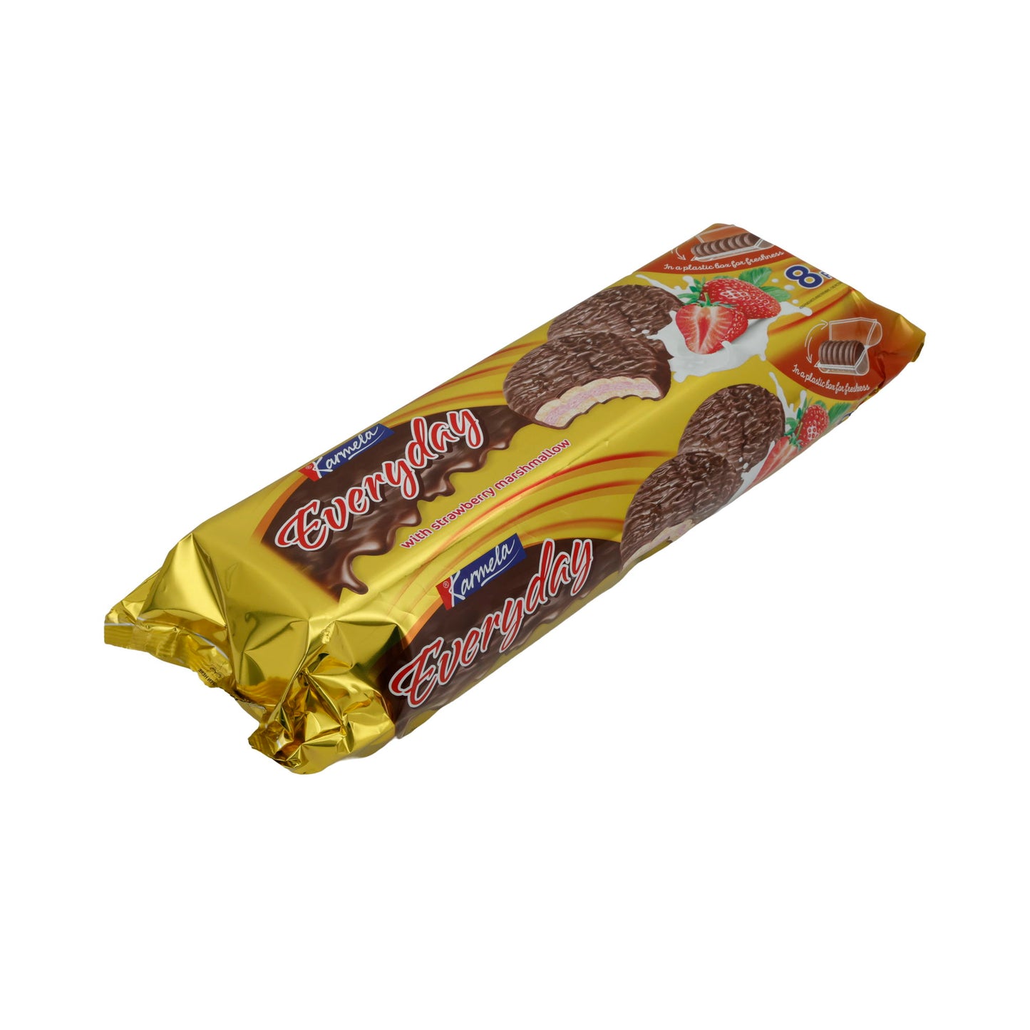 Biscotti al cioccolato Karmela | Con marshmallow alla fragola | Cioccolato fondente e ripieno soffice | 8 pezzi