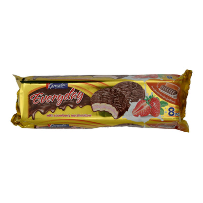 Biscotti al cioccolato Karmela | Con marshmallow alla fragola | Cioccolato fondente e ripieno soffice | 8 pezzi