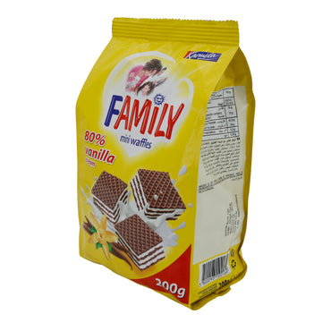 Mini Waffles Family | Vaniglia | Waffle croccanti con 80% crema alla vaniglia | 200 g