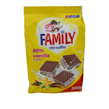 Mini Waffles Family | Vaniglia | Waffle croccanti con 80% crema alla vaniglia | 200 g