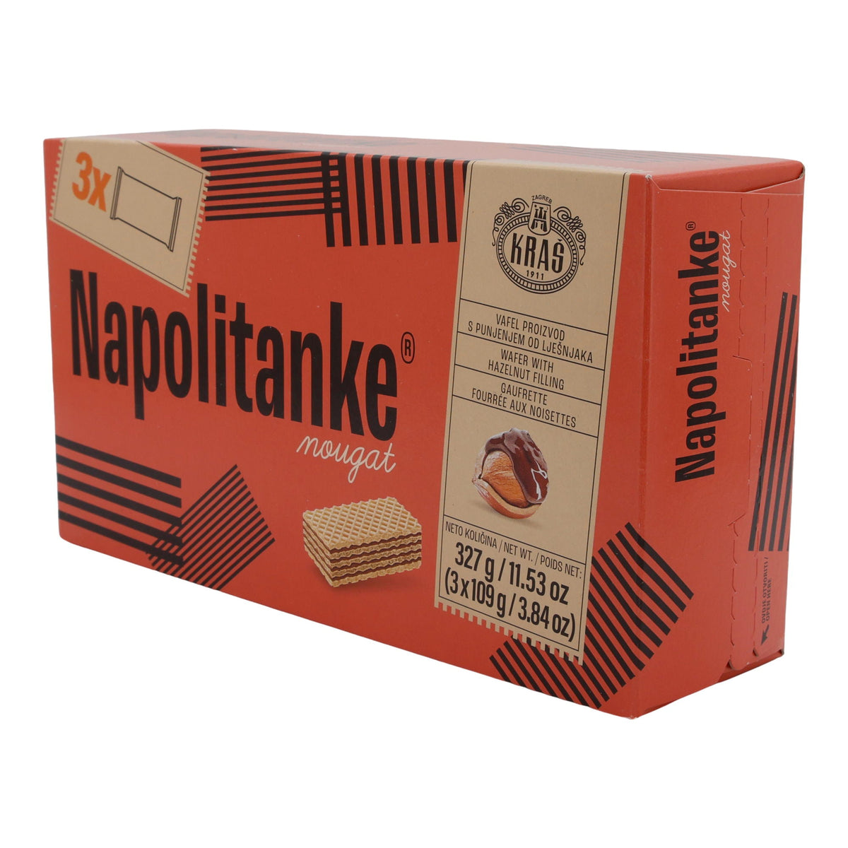 Nougat Waffeln Kraš Napolitanke | Gebäck | mit Haselnussfüllung im 3er Pack | 327 g