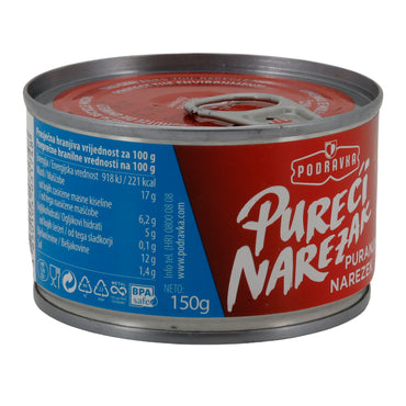 Carne in scatola Podravka affettato di tacchino | Carne in scatola | Saporito e speziato, versatile | 150 g