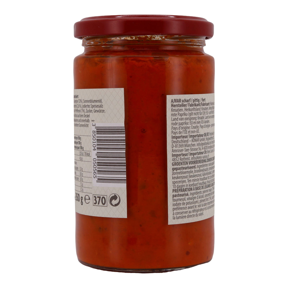 Paprikapaste Podravka | Ajvar Scharf | Würzig, für südosteuropäische Küche | 350 g