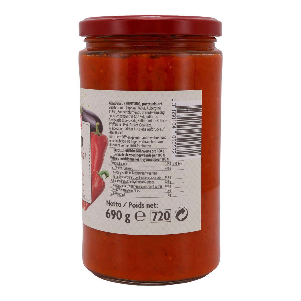 Paprikapaste Podravka | Ajvar Scharf/Pittig Fort | Authentisch, vegan | 690 g Glas