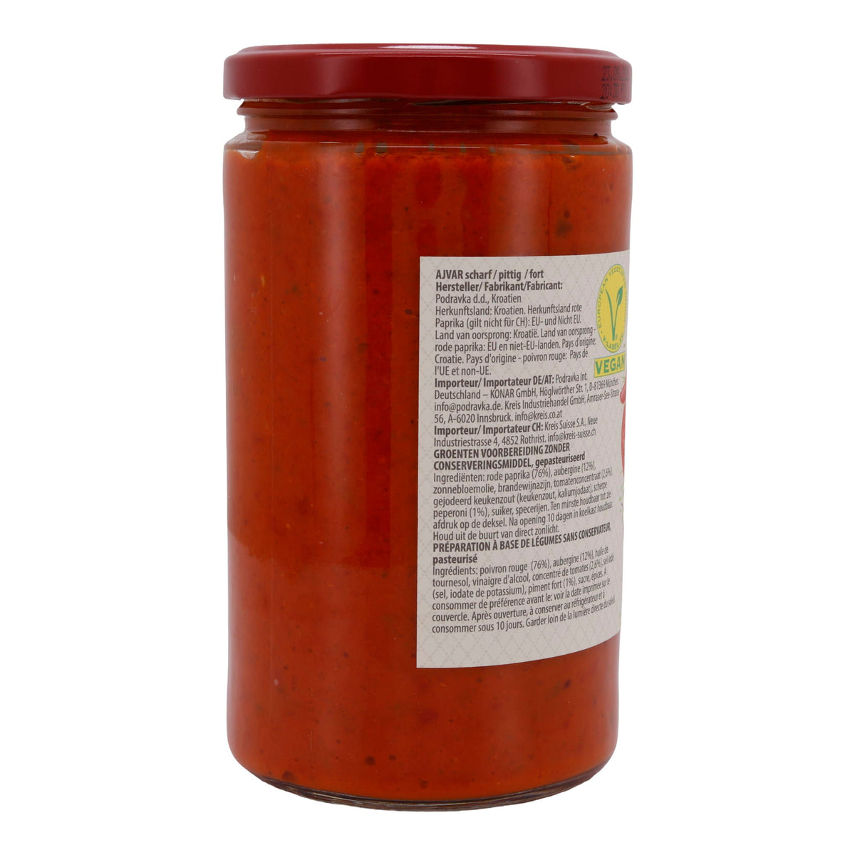 Paprikapaste Podravka | Ajvar Scharf/Pittig Fort | Authentisch, vegan | 690 g Glas