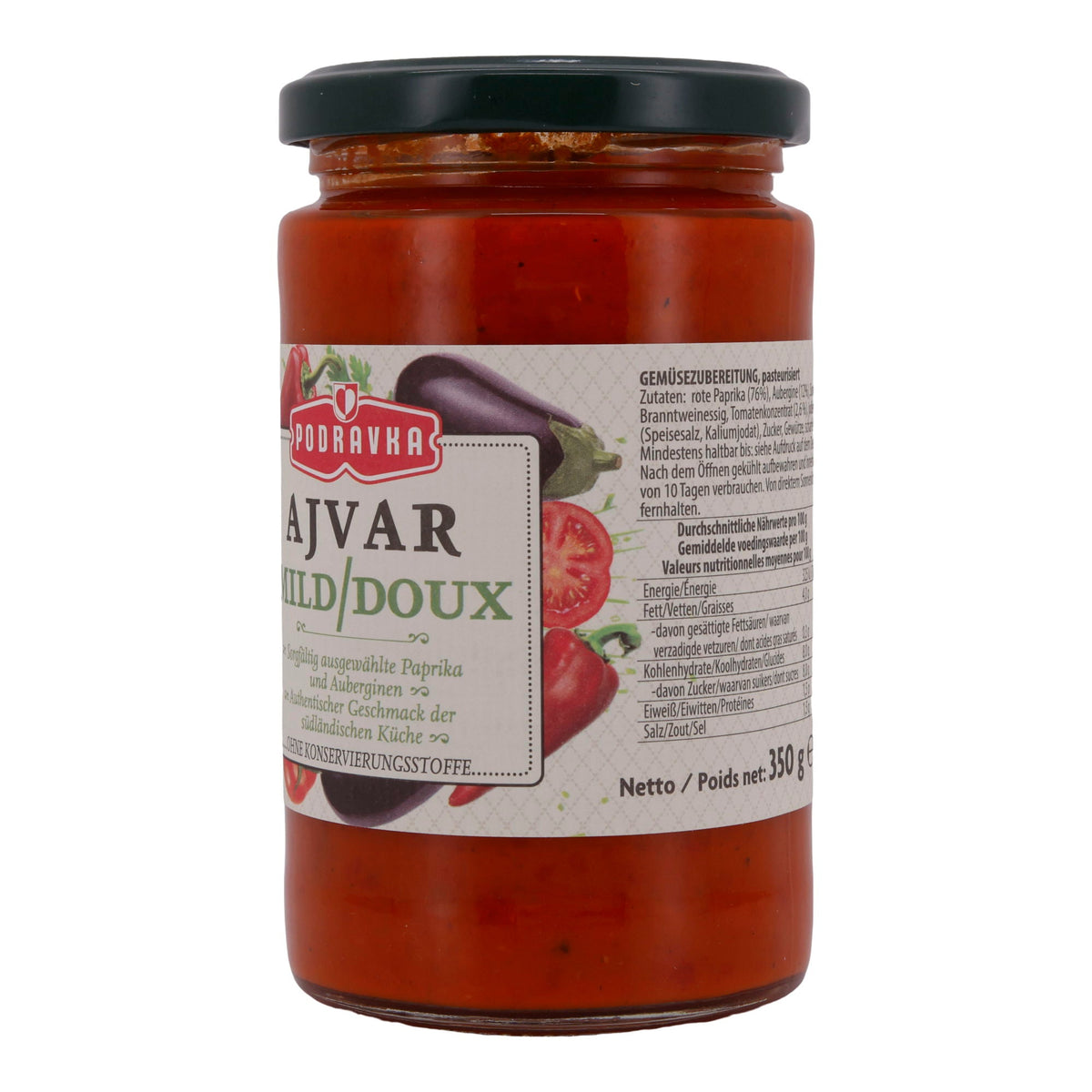 Paprikapaste Podravka | Ajvar Mild | Authentisch aus Paprika & Auberginen | 350 g PODRAVKA