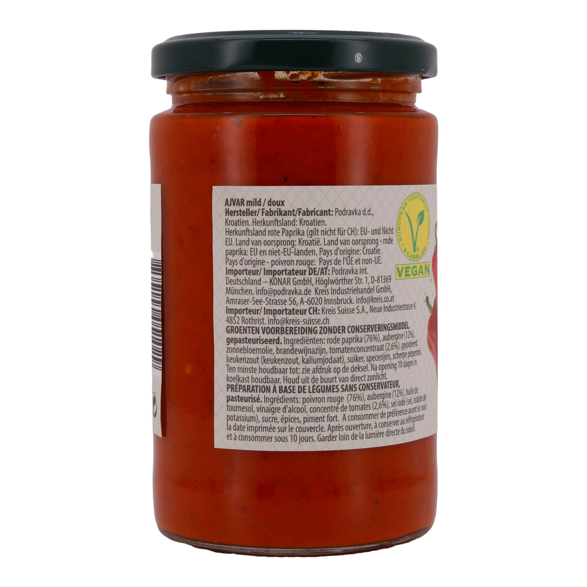 Paprikapaste Podravka | Ajvar Mild | Authentisch aus Paprika & Auberginen | 350 g PODRAVKA