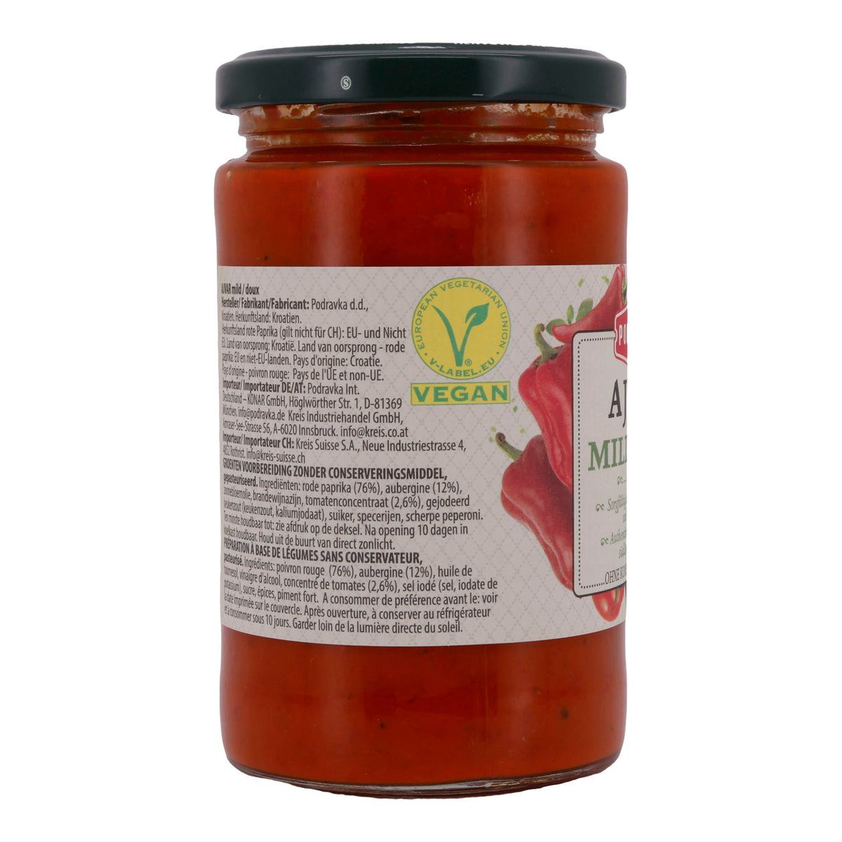 Paprikapaste Podravka | Ajvar Mild | Authentisch aus Paprika & Auberginen | 350 g PODRAVKA