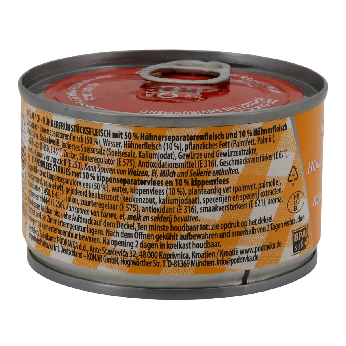 Geflügelkonserve Podravka Hühnerfrühstücksfleisch | Konserve | Zart mit Sojaeiweiß | 150 g PODRAVKA