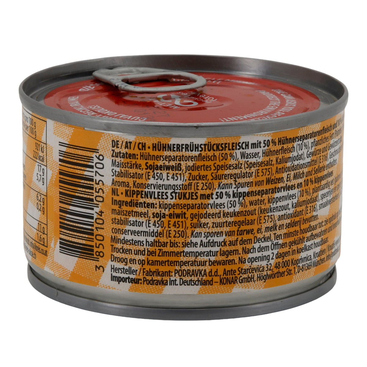 Geflügelkonserve Podravka Hühnerfrühstücksfleisch | Konserve | Zart mit Sojaeiweiß | 150 g PODRAVKA