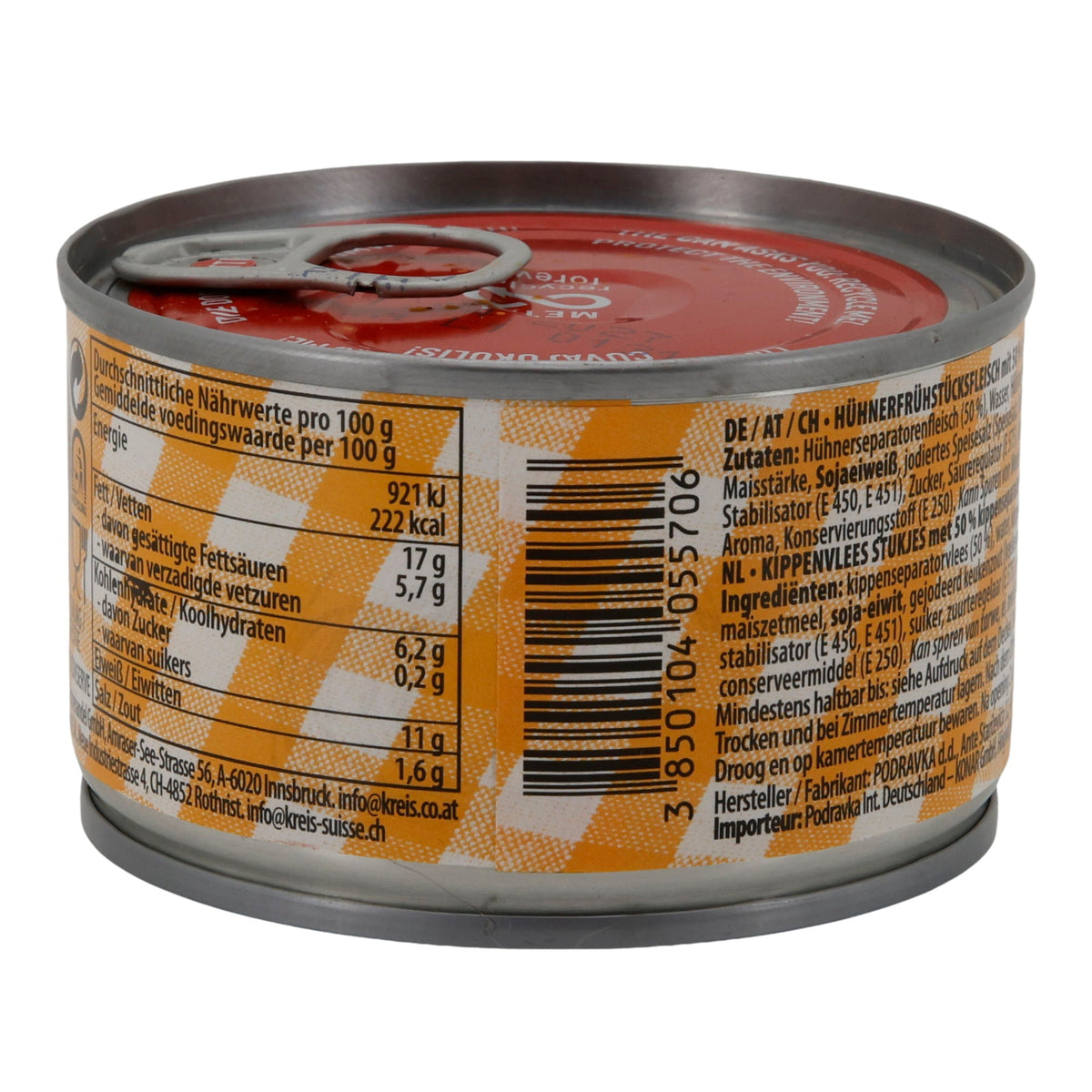 Geflügelkonserve Podravka Hühnerfrühstücksfleisch | Konserve | Zart mit Sojaeiweiß | 150 g PODRAVKA