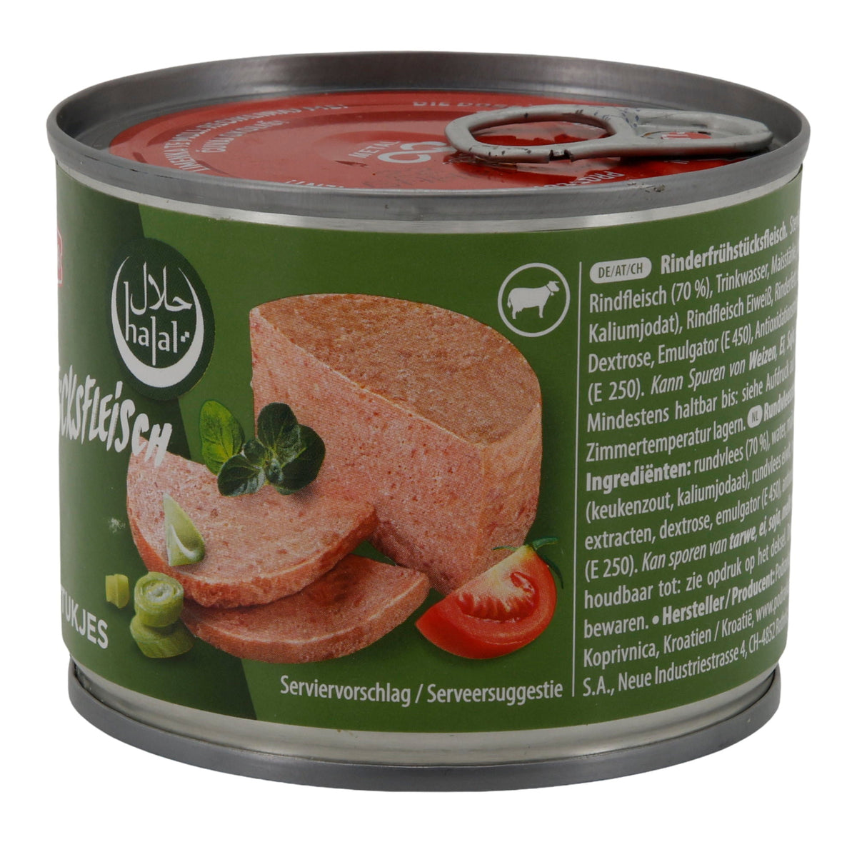 Rindfleischkonserve Podravka Rinderfrühstücksfleisch Halal | Konserve | Hochwertig | 200 g