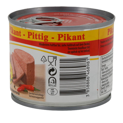 Carne di manzo in scatola Podravka Rinderfrühstücksfleisch piccante | Scatola | Speziata con proteine di soia | 200 g