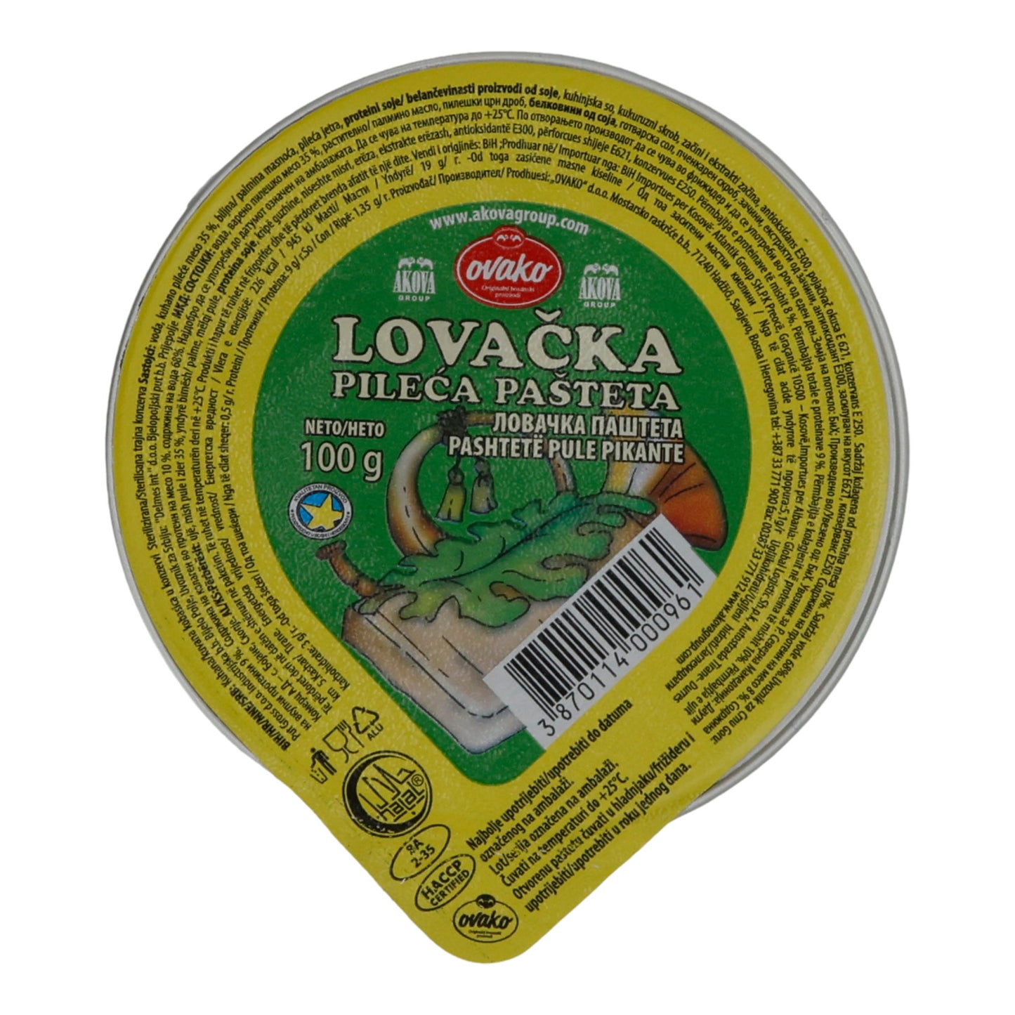 Paté Ovako Lovačka Pollo | Piccante | Paté di pollo alla cacciatora | 100 g