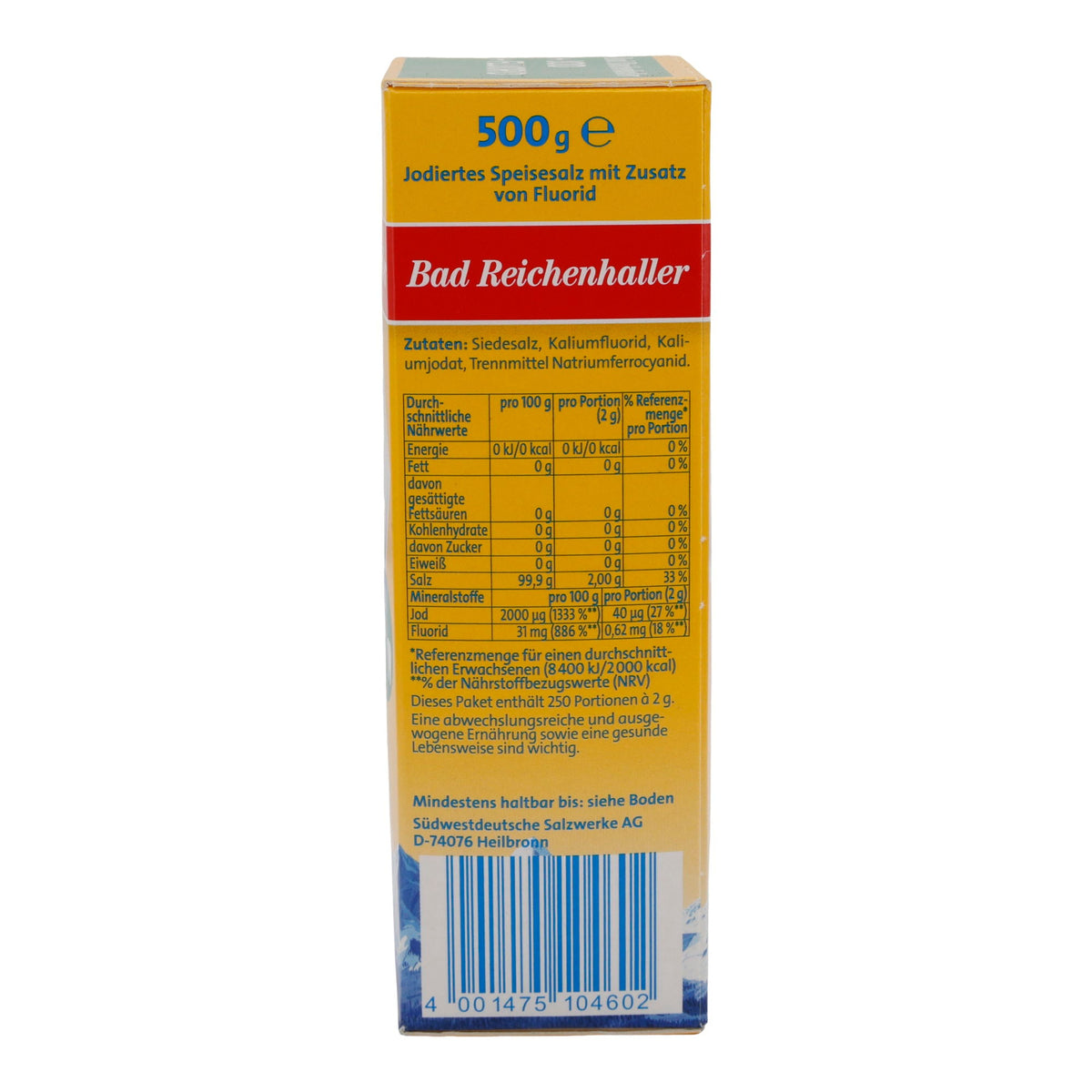 Salz Bad Reichenhaller | AlpenJodSalz + Fluorid | Mit Jod und Fluorid | 500g BAD REICHENHALLER