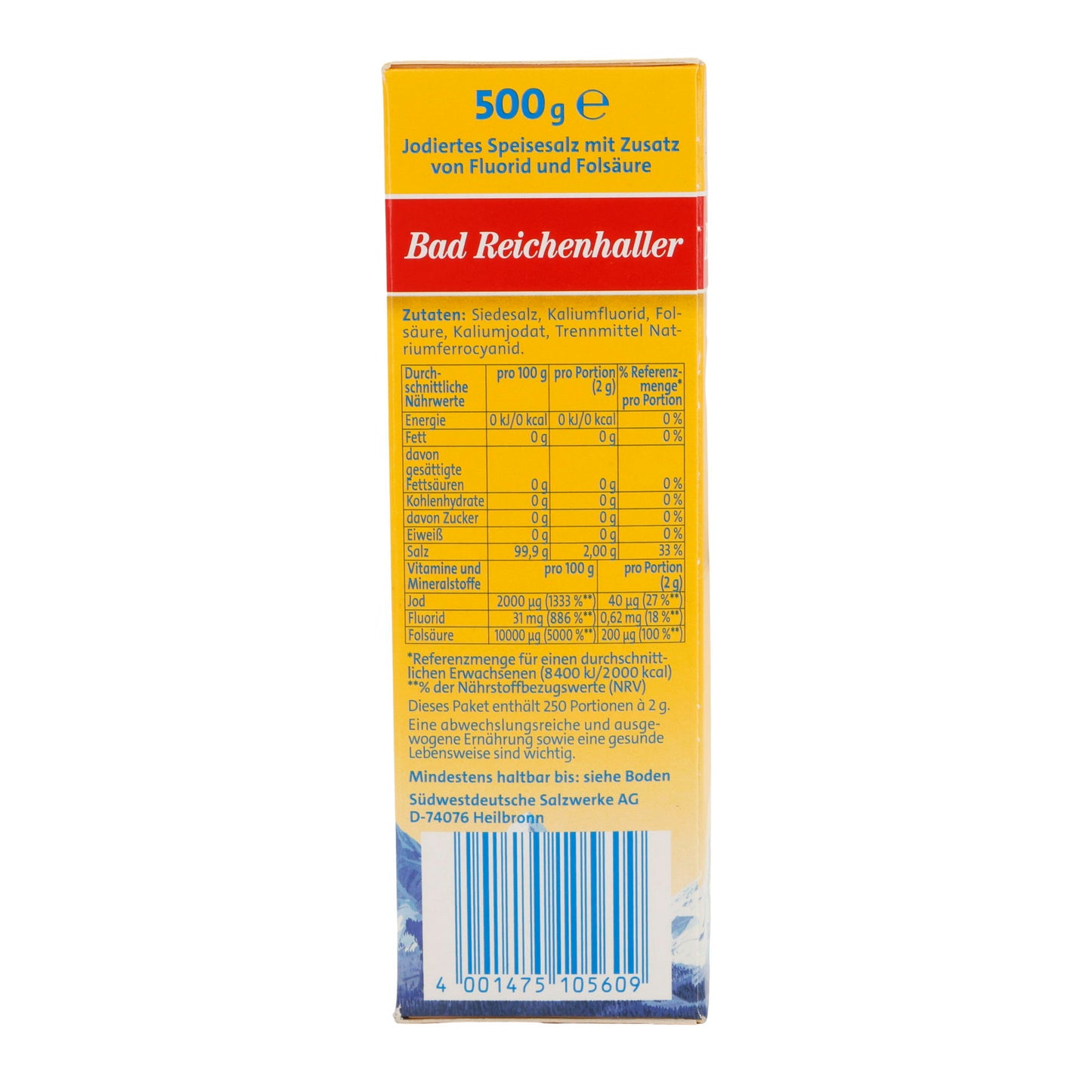 Bad Reichenhaller Alpen JodSalz mit Fluorid und Folsäure 500 g