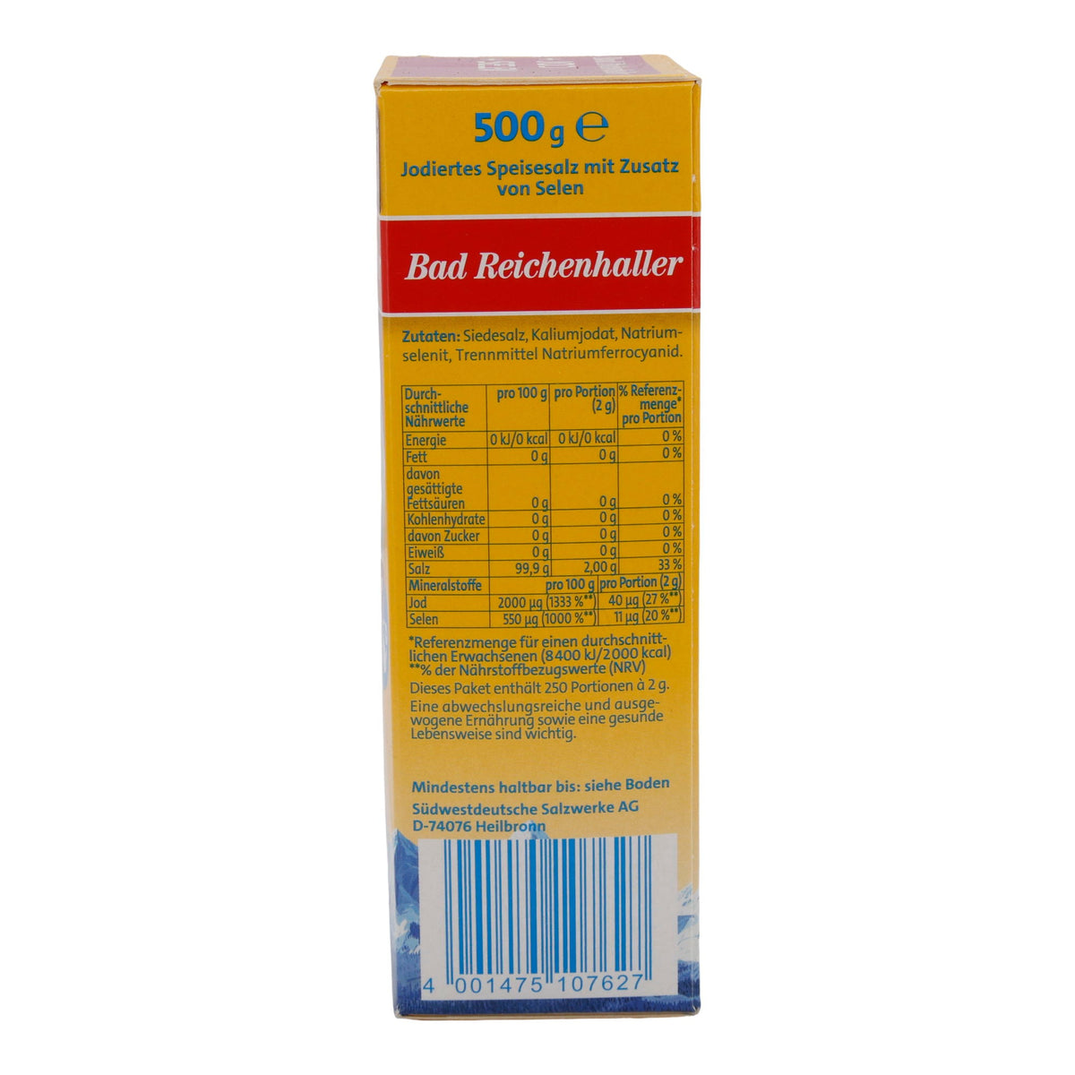 Salz Bad Reichenhaller Alpen JodSalz | mit Selen | jodiertes Speisesalz für gesunde Ernährung | 500 g - Taste Your World