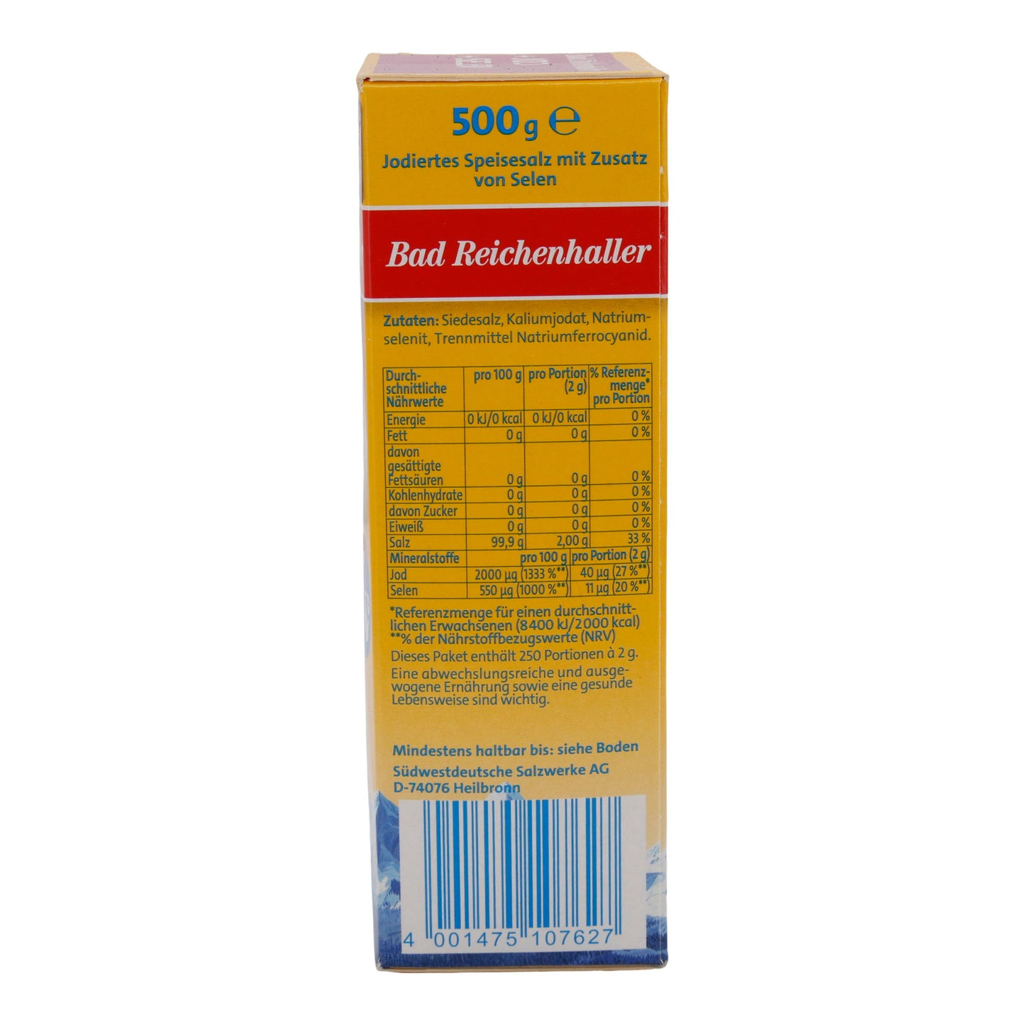 Salz Bad Reichenhaller Alpen JodSalz | mit Selen | jodiertes Speisesalz für gesunde Ernährung | 500 g