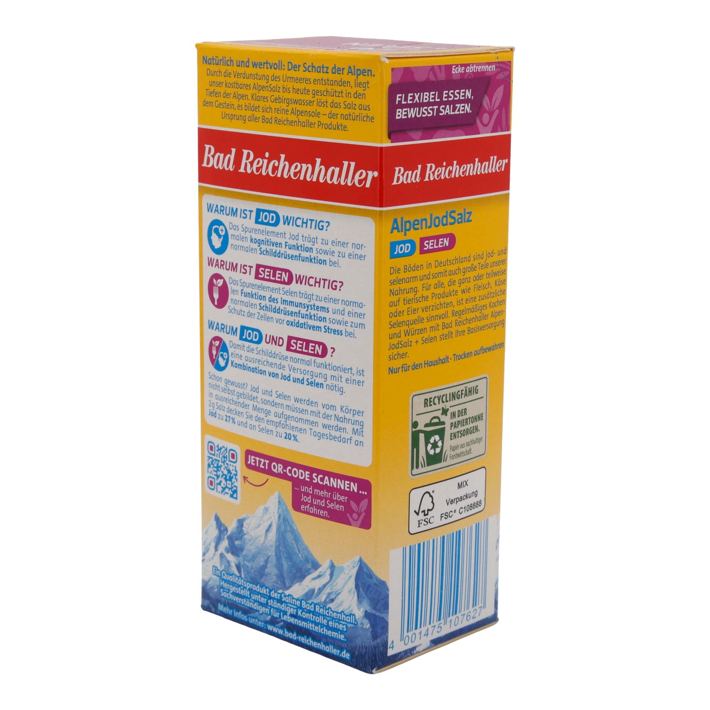 Salz Bad Reichenhaller Alpen JodSalz | mit Selen | jodiertes Speisesalz für gesunde Ernährung | 500 g