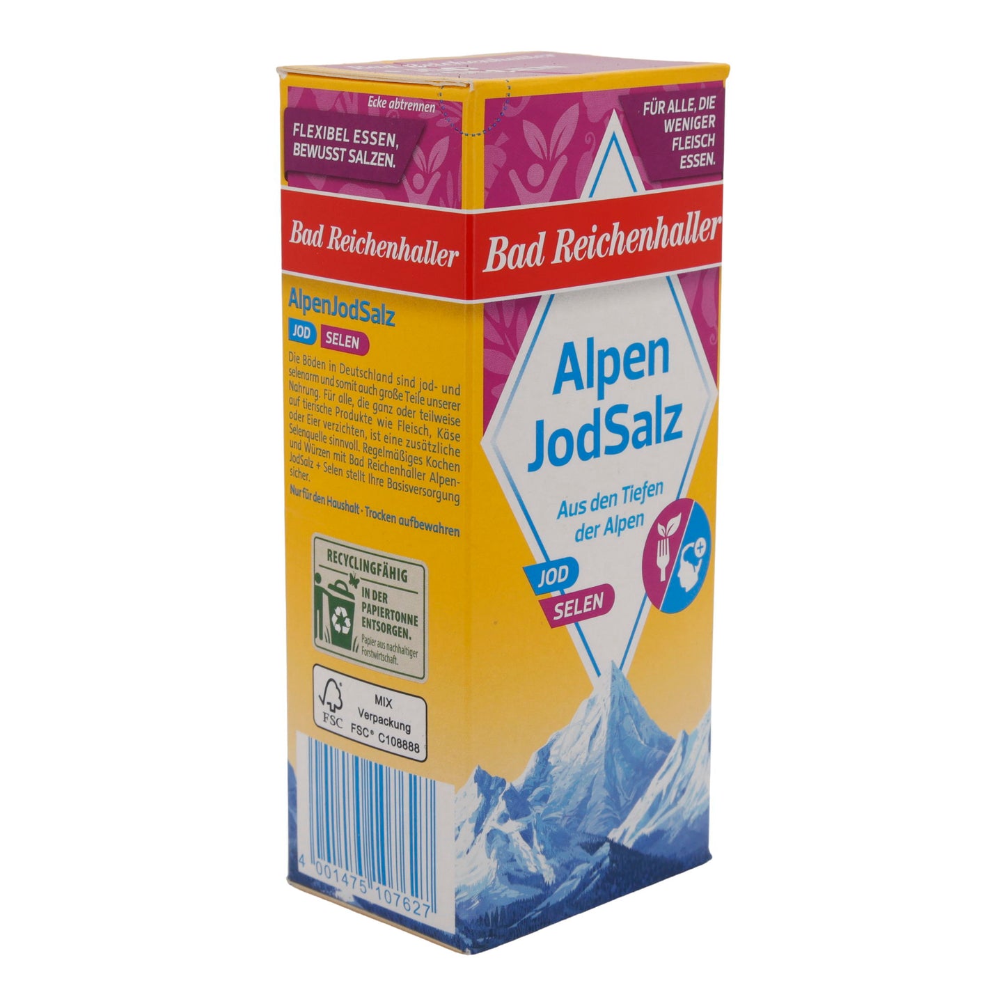 Salz Bad Reichenhaller Alpen JodSalz | mit Selen | jodiertes Speisesalz für gesunde Ernährung | 500 g