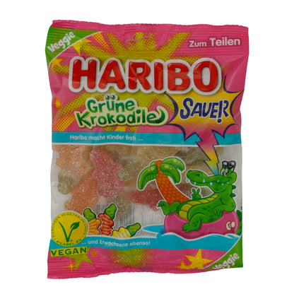 Gummis Haribo | Grüne Krokodile Sauer | Fruchtig-sauer, vegan | 175g