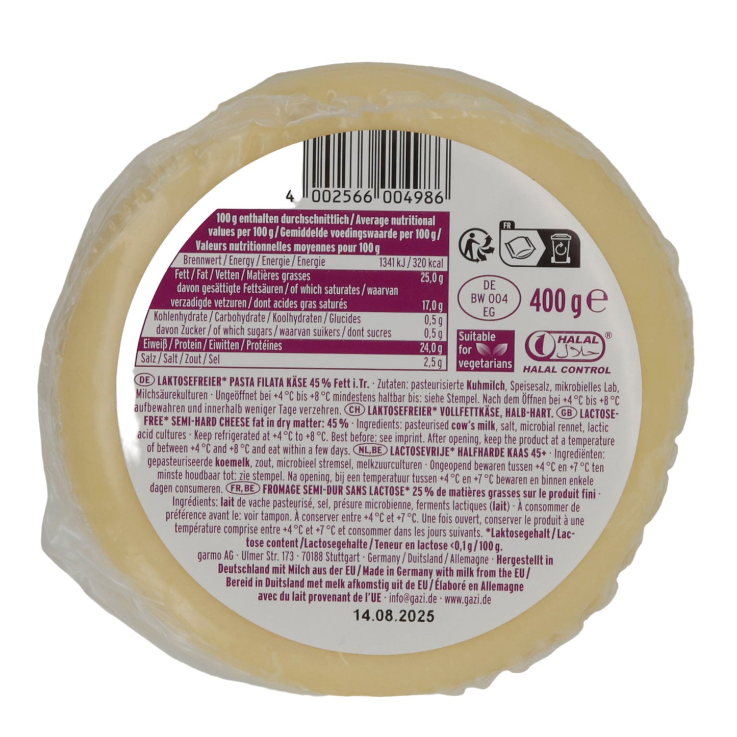 Formaggio Gazi Kaşar | Senza lattosio | 45% grassi | 400 g