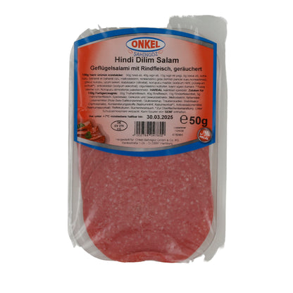 Dilim Salam Onkel Sahingöz | Halal-certificata | Salame di pollame affumicato | 50 g