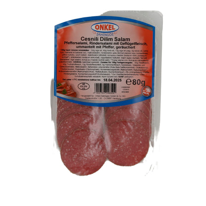 Dilim Salam Onkel Sahingöz | Salami au poivre halal | Avec bœuf & volaille | 80 g