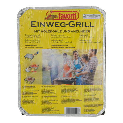 Grill favorit Einweg-Grill | Grill | Mit Holzkohle und Anzünder